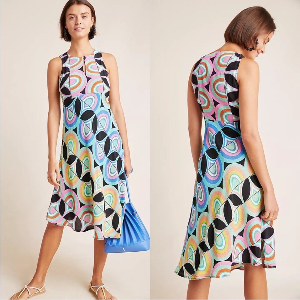 ANTHROPOLOGIE Kenzie Retro Geometric Print Asymmetrical Midi Dress - 4